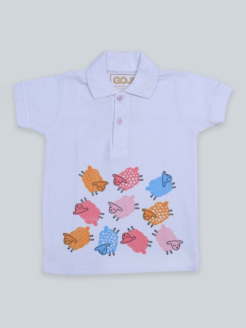 

GOJI Boys Lavender Floral Printed Polo Collar Tropical Applique T-shirt