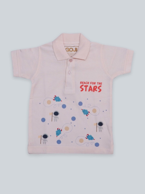 

GOJI Boys Peach-Coloured Printed Polo Collar T-shirt