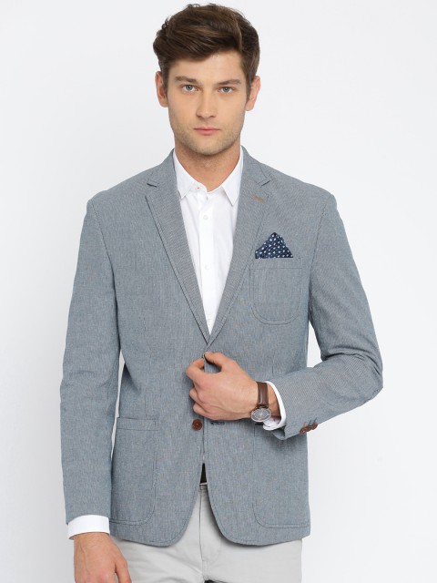 

TAILORMAN Blue Striped Regular Fit Single-Breasted Formal Blazer