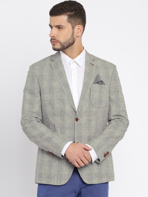 

TAILORMAN Brown & Blue Checked Single-Breasted Blazer