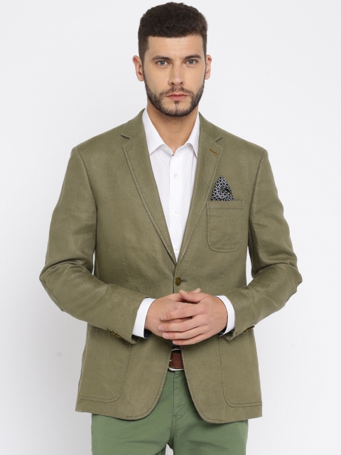 

TAILORMAN Olive Green Regular Fit Single-Breasted Linen Formal Blazer