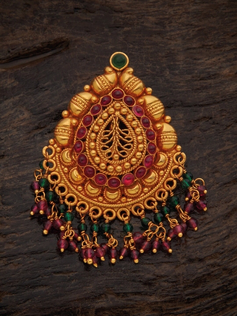 

Kushal's Fashion Jewellery 92.5 Silver Gold-Plated Red & Green Stone-Studded Pendant