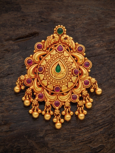 

Kushal's Fashion Jewellery Gold-Plated Red Spinal Stone Studded Pure Silver Pendant