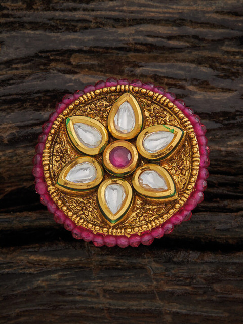 

Kushal's Fashion Jewellery Gold-Plated Red Ruby & Kundan Studded Finger Ring
