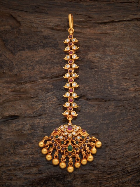 

Kushal's Fashion Jewellery Women Gold-Toned & Red 92.5 Silver Stone Studded Maang Tikka