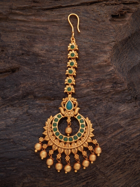 

Kushal's Fashion Jewellery Women Gold-Toned & Green 92.5 Silver Stone Studded Maang Tikka