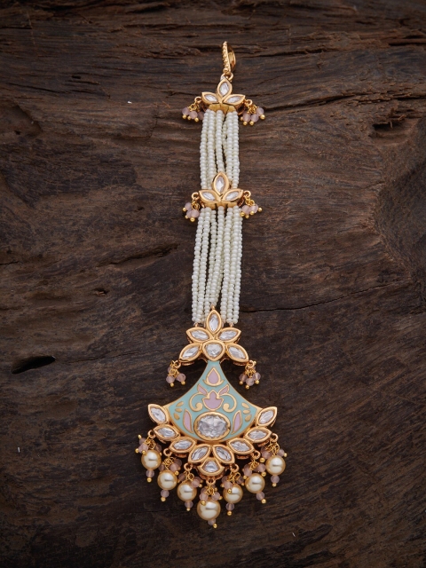 

Kushal's Fashion Jewellery Women Gold-Toned & White Kundan Studded & Beaded Maang Tikka
