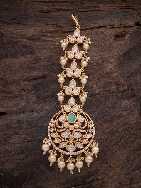 

Kushal's Fashion Jewellery Women Gold-Toned & White 92.5 Silver Stone Studded Maang Tikka