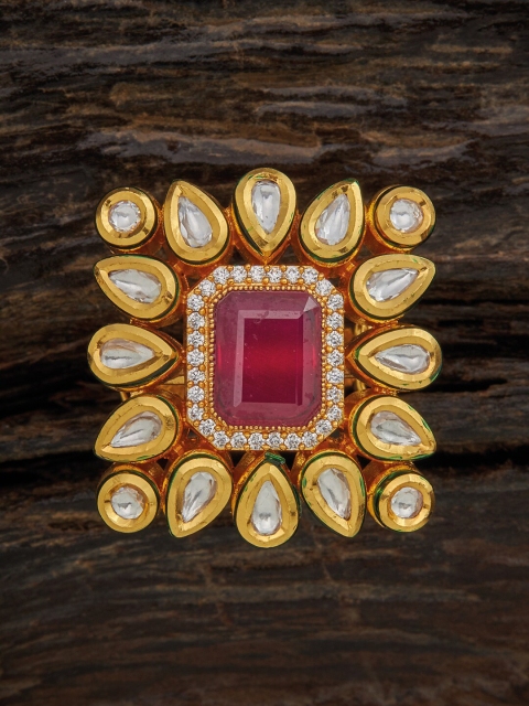 

Kushal's Fashion Jewellery Gold Plated Red Colored White Kundan Studded Adjustable Ring