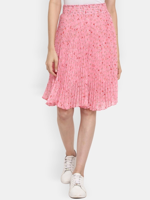 

V-Mart Women Pink Printed Accordion Pleated Skirts