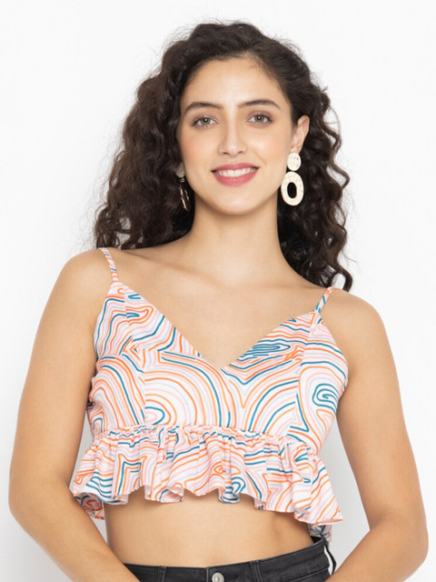 

SEW YOU SOON Women Pink & Blue Print Organic Cotton Bralette Crop Top