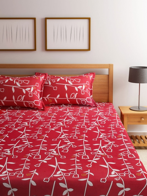 

Dreamscape Red Cotton Double Bedsheet with 2 Pillow Covers