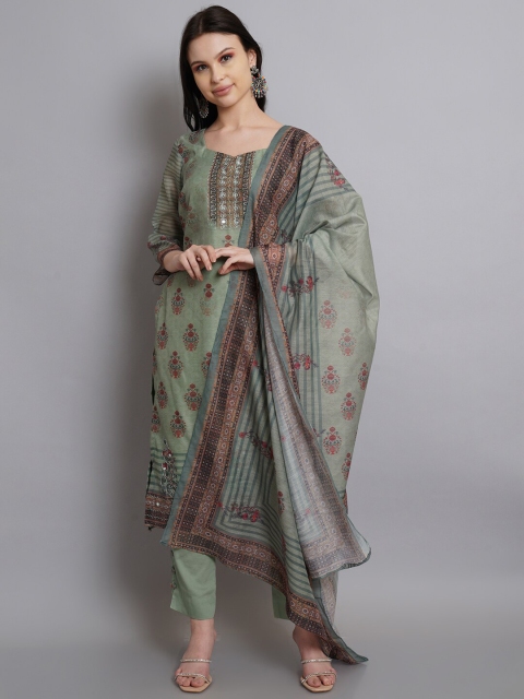 

Stylee LIFESTYLE Women Green & Red Printed Unstitched Dress Material