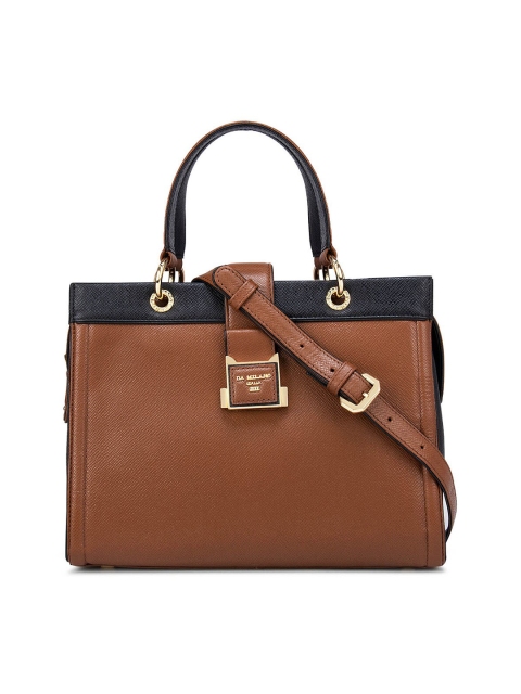 

Da Milano Brown Colourblocked Leather Oversized Structured Handheld Bag with Applique