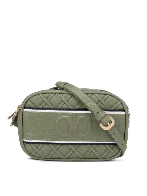 

Da Milano Green Geometric Textured Leather Half Moon Sling Bag with Quilted