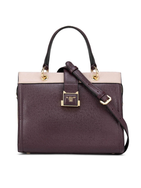 

Da Milano Burgundy Leather Oversized Structured Handheld Bag with Tasselled