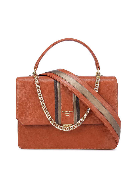 

Da Milano Orange Striped Leather Bowling Satchel