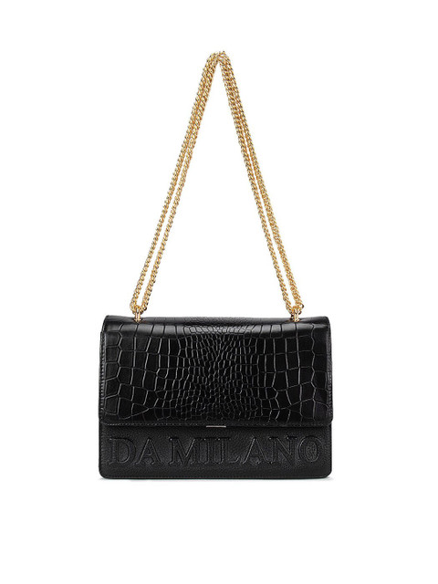 

Da Milano Black Textured Leather Structured Sling Bag