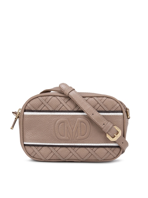 

Da Milano Brown Geometric Leather Half Moon Sling Bag with Quilted