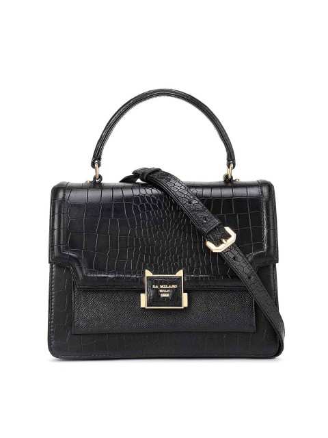

Da Milano Black Textured Leather Structured Satchel