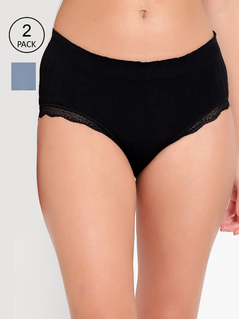 

PARKHA Women Pack Of 2 Blue & Black Solid Hipster Briefs