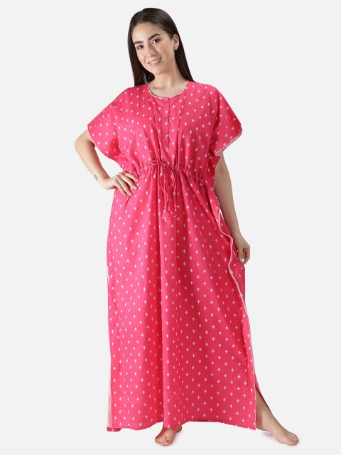 

LacyLook Women Pink Printed Printed Cotton Kaftan Nightdress