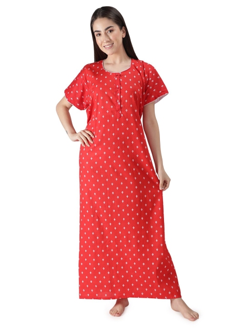 

LacyLook Red Cotton Printed Maxi Nightdress