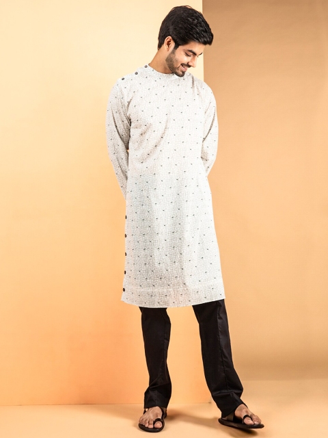 

INDIYUNG Men White Ethnic Motifs Thread Work Kurta