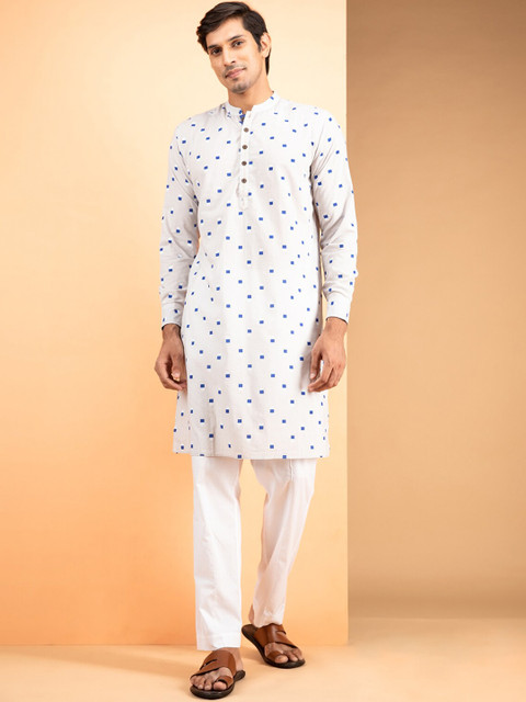 

INDIYUNG Men Grey Geometric Thread Work Kurta