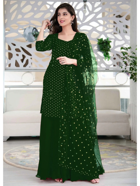 

Fashion Basket Green & Gold-Toned Embroidered Semi-Stitched Dress Material