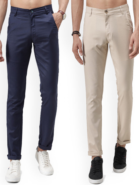 

Vandnam Fabrics Pack of 2 Men Blue Smart Slim Fit Trousers