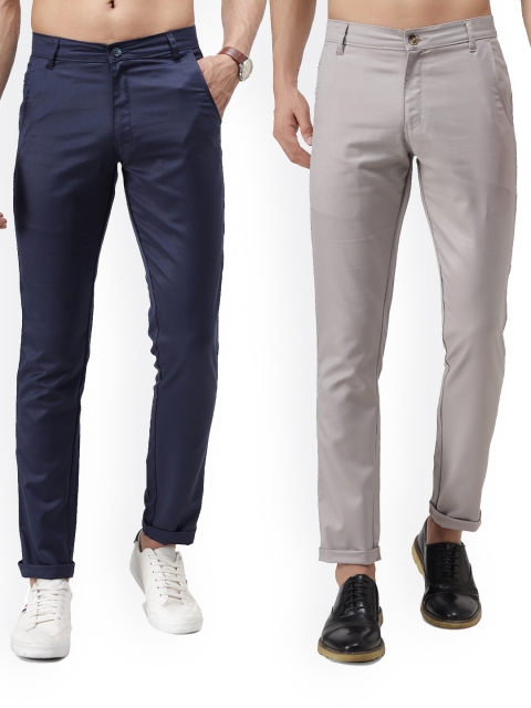 

Vandnam Fabrics Men Pack of 2 Blue Smart Slim Fit Trousers