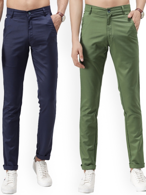 

Vandnam Fabrics Pack of 2 Men Blue Smart Slim Fit Trousers