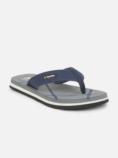 

Aqualite Men Grey & Navy Blue Striped Thong Flip-Flops