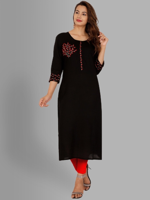 

NITVAN Women Black Women's Straight Embroidery Kurta