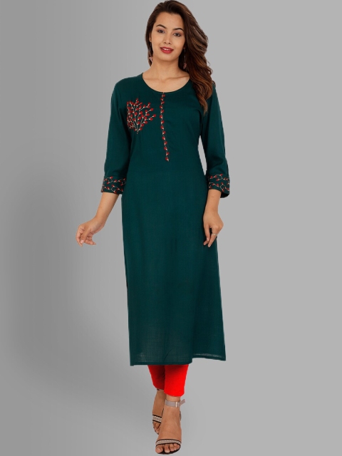 

NITVAN Women Green Floral Embroidered Kurta