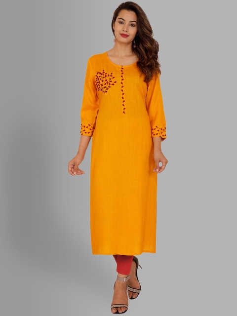 

NITVAN Women Mustard Yellow & spanish yellow Thread Work Kurta