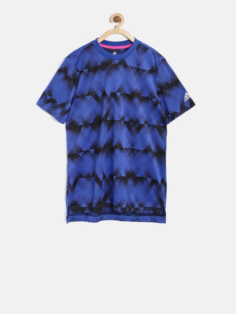 

ADIDAS Boys Blue & Black YB X Long Printed Round Neck T-shirt