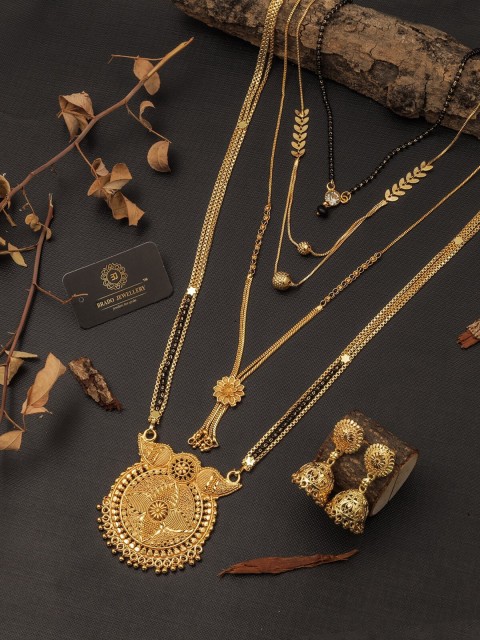 

Brado Jewellery Gold-Plated Gold Beaded Mangalsutra With Earring