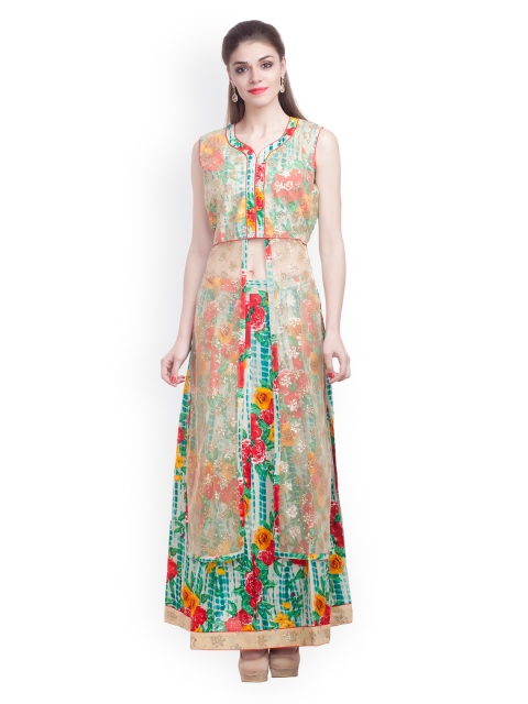 

Chhabra 555 Sea Green & Beige Printed Semi-Stitched Lehenga Choli