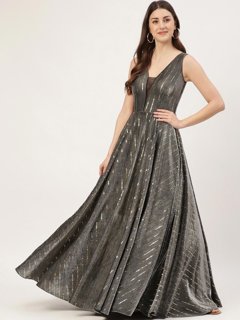 

TRENDY DIVVA Grey Embellished Maxi Dress