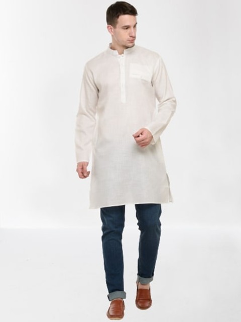 

RG DESIGNERS Men White Cotton Solid Kurta