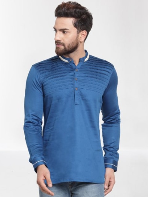 

RG DESIGNERS Men Blue Thread Work Handloom Kurta