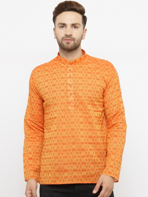 

RG DESIGNERS Men Orange Self Design Kurta