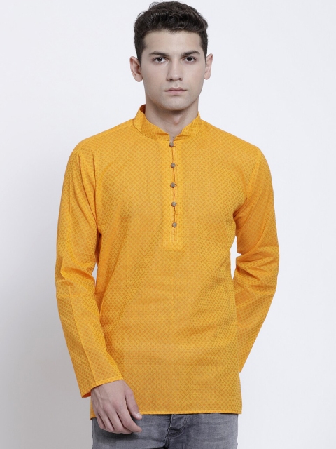 

RG DESIGNERS Men Yellow & mimosa Thread Work Handloom Kurta