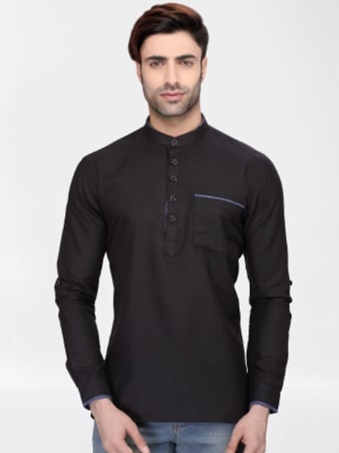 

RG DESIGNERS Men Black Thread Work Handloom Pathani Kurta