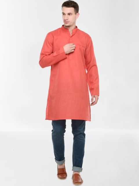 

RG DESIGNERS Men Peach-Coloured Knee Length Kurta
