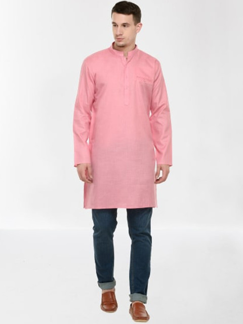 

RG DESIGNERS Men Pink Pastels Solid Cotton Kurta