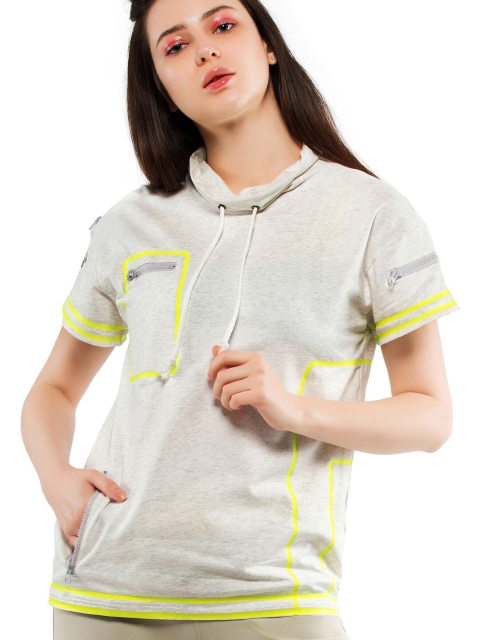 

Wearjukebox Women Grey Hooded Solid Cotton Sweatshirt