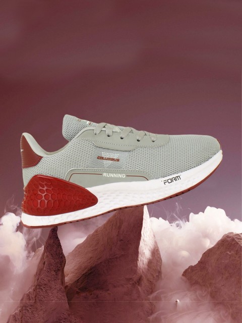

Columbus Men Grey & Maroon Mesh Running Shoes